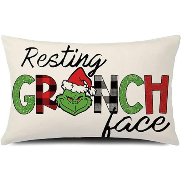 Green Christmas Pillow Cover Decor Christmas Cushion Cover Linen 20 x 12 Inch - Picture 2 of 5